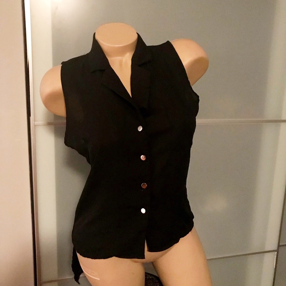 Black hi low button up sleeveless top small - Picture 2 of 2